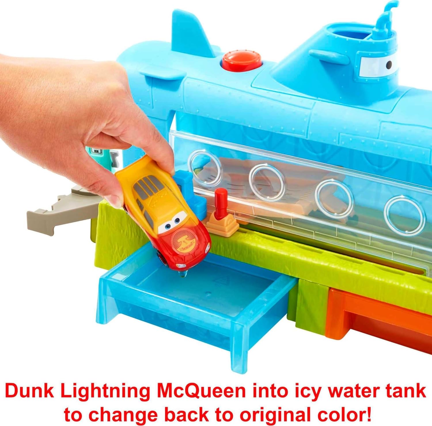 Mattel Disney and Pixar Cars Toys, Submarine Car Wash Playset with Color-Change Lightning McQueen Toy Car, Water Play- nowalshop