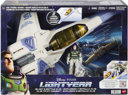 Mattel Disney and Pixar Lightyear Vehicle & Figure Toy, 20-in XL-15 Spaceship with 5-in Buzz Figure, Eject Action & Projectiles