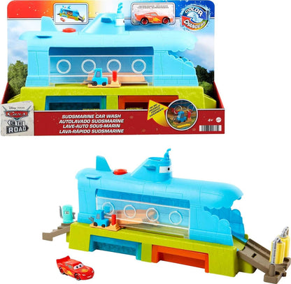 Mattel Disney and Pixar Cars Toys, Submarine Car Wash Playset with Color-Change Lightning McQueen Toy Car, Water Play- nowalshop